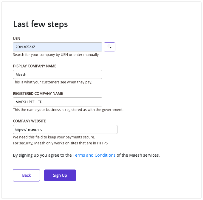 You only need a Corporate PayNow registered UEN and webshop to sign up for Maesh