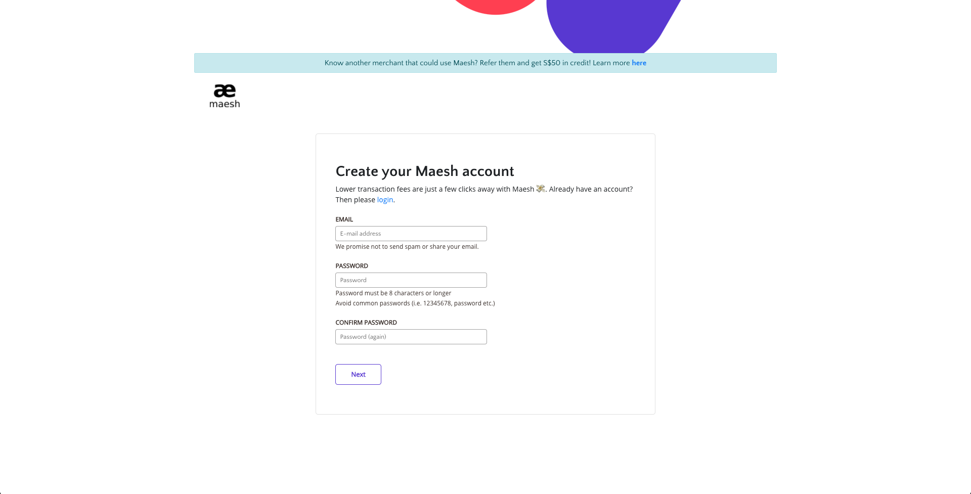 Maesh Dashboard signup
